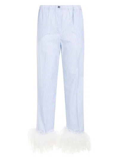 Miu Miu Light Blue Cotton Pants In Blue