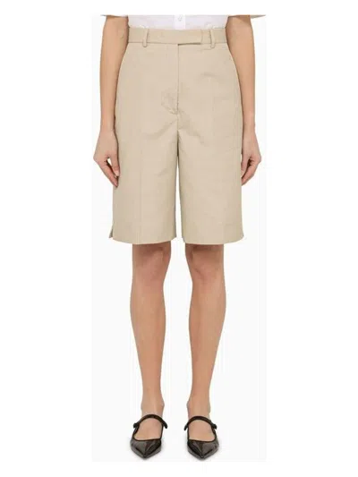 Thom Browne Khaki High-waisted Bermuda Shorts In Beige