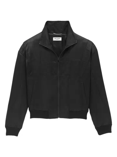 Saint Laurent Logo-embroidered Satin Bomber Jacket In Black