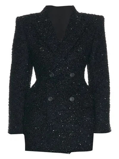 Balenciaga Women's Tweed Button Up Jacket In Black
