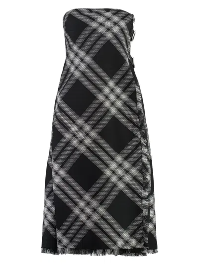 Burberry Midi Dress With Check Pattern In Black