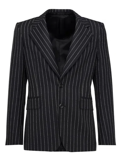 Alexander Mcqueen Tailored Jacket With Pinstripes And Structured Shoulders In Black