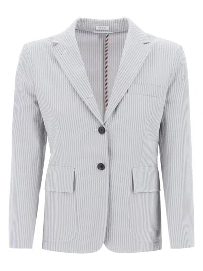 Thom Browne Thom E Women's Seersucker Single-breasted Jacket In Grey