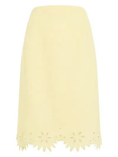 Bottega Veneta Embroidered Midi Skirt In Yellow,orange