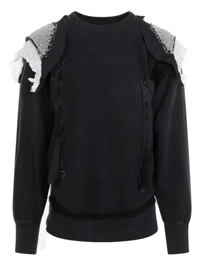Maison Margiela Ruffled Sweatshirt Featuring Contrasting Stitching In Grey