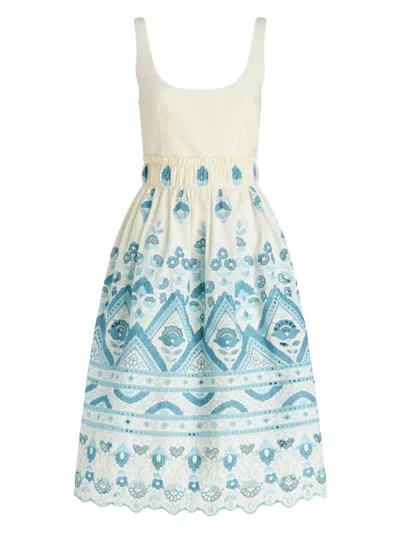 Etro Chic Blue And White Cotton Blend Dress With Front Tie And Cut-out Details In White