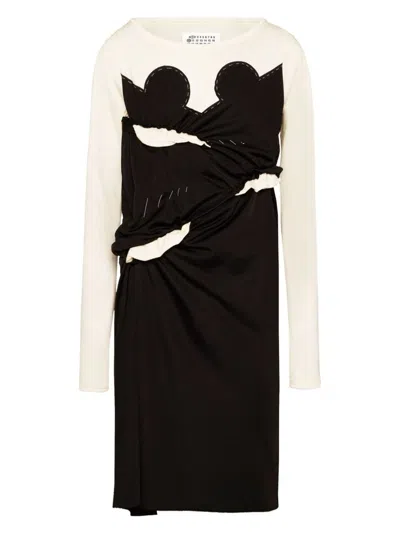 Maison Margiela Spliced-jersey Midi Dress In Black Cream
