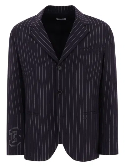 Off-white Pinstriped Blazer With Structured Silhouette In Blue