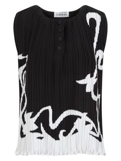 Lanvin Sleeveless Pleated Abstract Pattern Top In Black