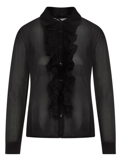 Tom Ford Ruffled Collared Viscose Shirt With Long Sleeves In Black