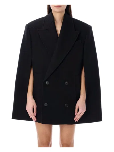 Wardrobe.nyc Double Breast Crop Cape In Black