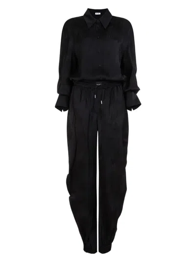 Attico Long-sleeved Satin Overall In Black