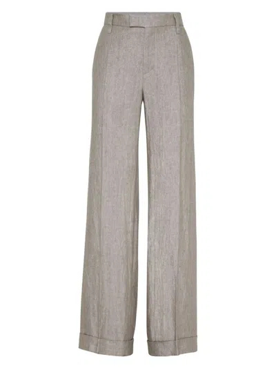 Brunello Cucinelli Pressed-crease Wide-leg Trousers In C002