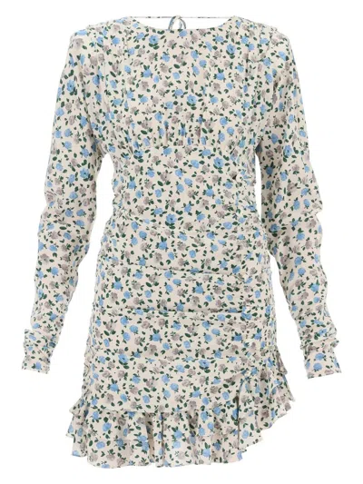 Alessandra Rich Draped Mini Dress With Floral Pattern In Neutro