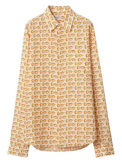 Burberry B-closure Print Silk Poplin Shirt In Golden