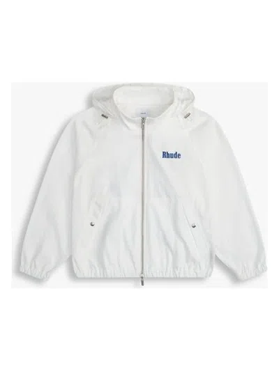 Rhude Logo-print Hooded Track Jacket In White