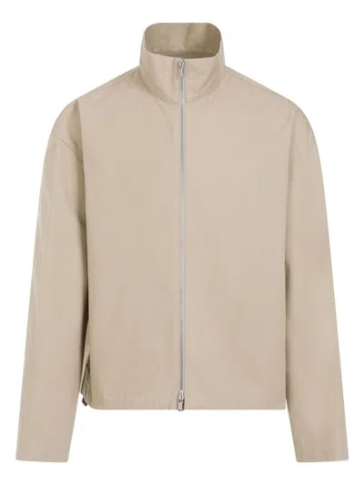 Jil Sander High-collar Logo-patch Jacket In Grey