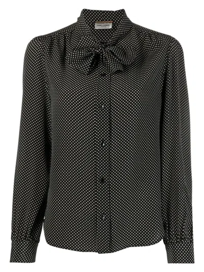 Saint Laurent Silk Shirt W/ Tie In Black