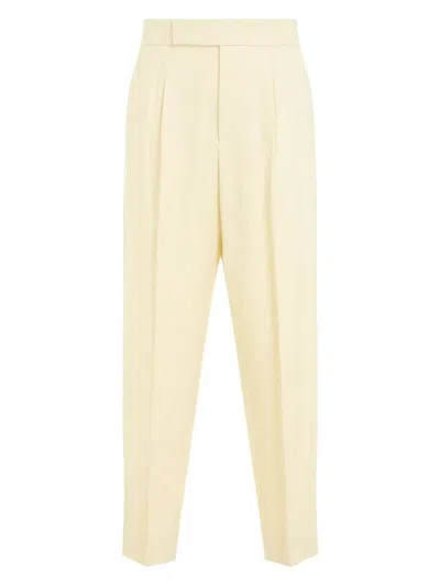 Fear Of God Single Pleat Tapered Cream Wool Trousers In Yellow,orange