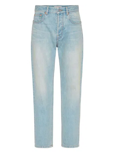 Valentino Vlogo Signature Embossed Tapered Jeans In Denimblue