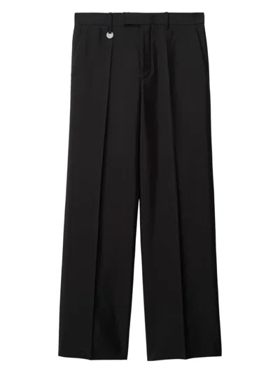 Burberry Suit Pants In Navy Blue Wool. Straight-leg Cut. Zippered Closure And Belt Clip. In Black