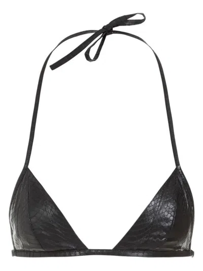 Rick Owens Snake Print Leather Triangle Bra In Black