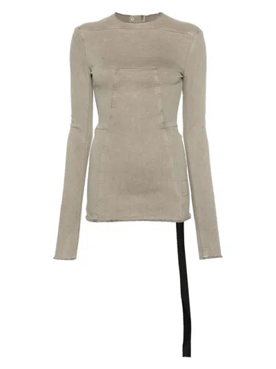Rick Owens Grey Long Sleeve Denim T-shirt In Grey