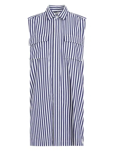 Sacai Navy Blue Stripes Cotton Thomas Mason Dress In Blue