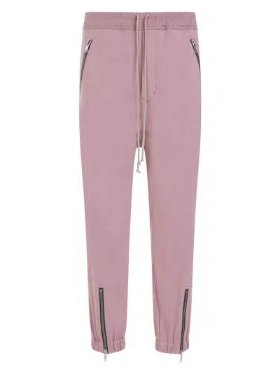 Rick Owens Pink Cotton Track Trousers For Men In Ss24 In Pink & Purple