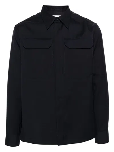 Jil Sander Pointed-collar Gabardine Overshirt In Blue
