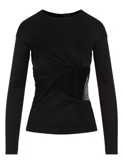 Givenchy Draped Top In Jersey And 4g Lace In Black