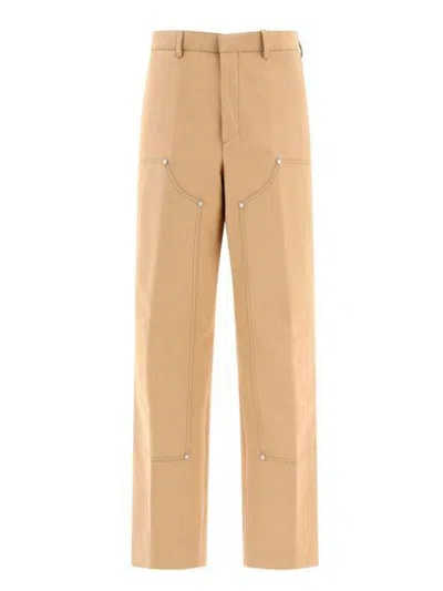 Palm Angels Monogram Tailored Pants In Beigeblack