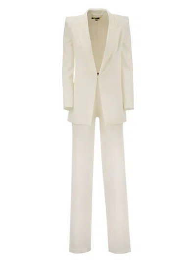 Elisabetta Franchi Crepe Jacket And Trousers Suit In White