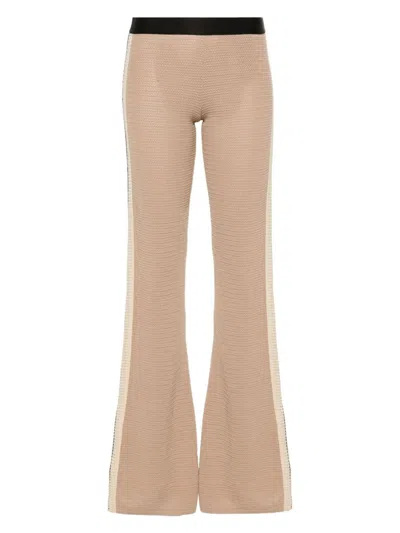 Palm Angels Side Stripe Detailed Flared Trousers In Beige