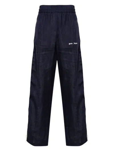 Palm Angels Men Logo Track Pants In Blue