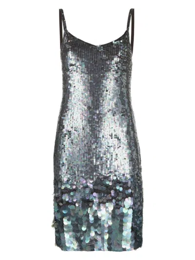 P.a.r.o.s.h Mini Grey Dress With All-over Multicolor Sequins In 067