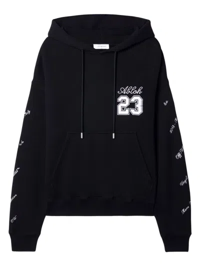 Off-white Embroidered Brushed Cotton Hoodie In Blackwhite