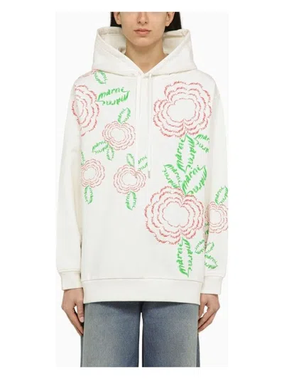 Marni Embroidered Hooded Sweatshirt In White