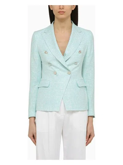 Tagliatore Double-breasted Checked Blazer In Light Blue