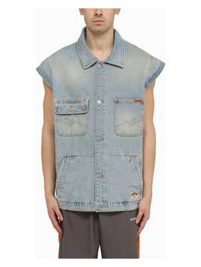 Martine Rose Men's Multi-pocket Denim Waistcoat In Light Blue