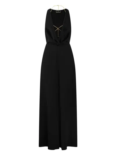 Elisabetta Franchi Jumpsuit Acetate Blend Metal Chain Accessory In Black