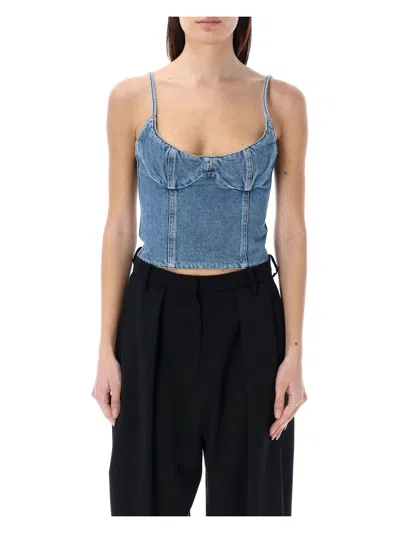 Shop Magda Butrym Women's Corset Denim Top In Blue