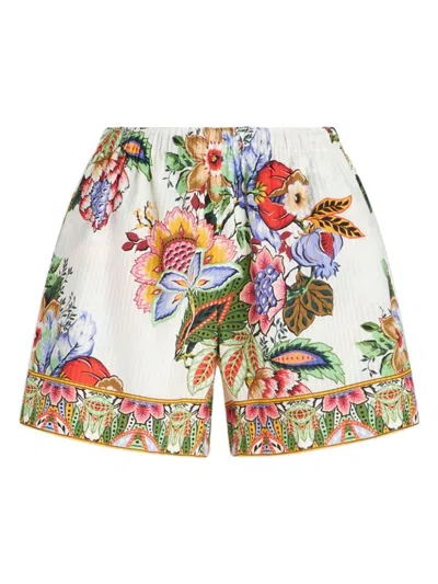 Etro Floral-print Cotton Blend Shorts In Multicolor
