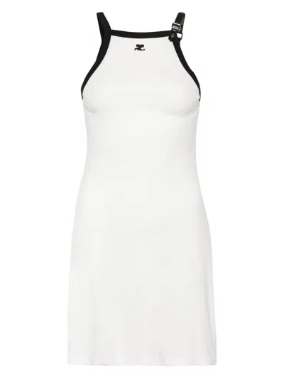 Courregã¨s Women's Buckle Contrast Short Dress In White