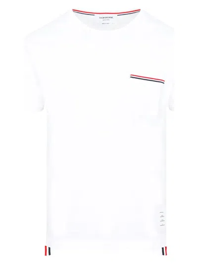 Thom Browne Short-sleeve Crew Neck T-shirt With Chest Pocket And Striped Trim Detail In White