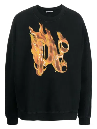 Palm Angels Sweatshirt With Front Monogram Burining In Blackgold