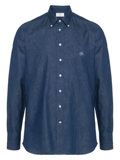 Etro Button-down Collar Cotton Shirt In Blue
