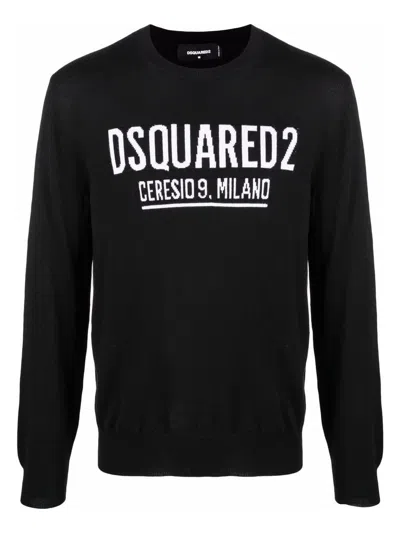 Dsquared2 Virgin Wool Lightweight Crew-neck Sweater In Black