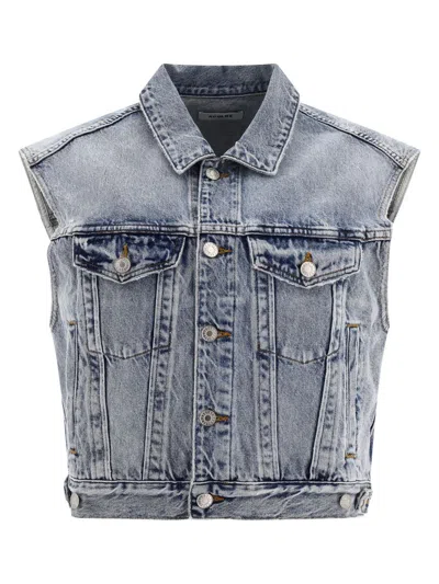 Agolde "charli" Denim Vest With Chest And Side Pockets In Light Blue