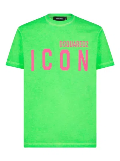 Dsquared2 Icon Logo-print Cotton T-shirt In Green Fluo